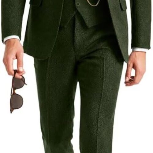 Herringbone Tweed Three-Piece Vintage Suit (Adjustable Waist)