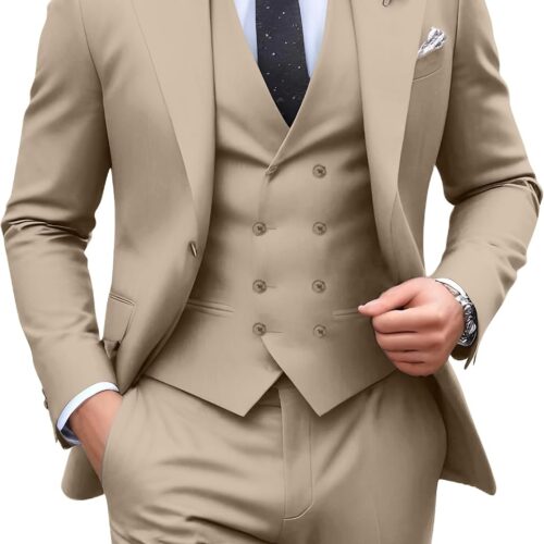 Single-Button Double-Breasted Three-Piece Formal Tuxedo