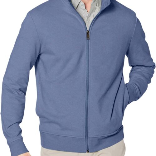 Full Zip Mock Neck French Terry Sweatshirt, Lightweight