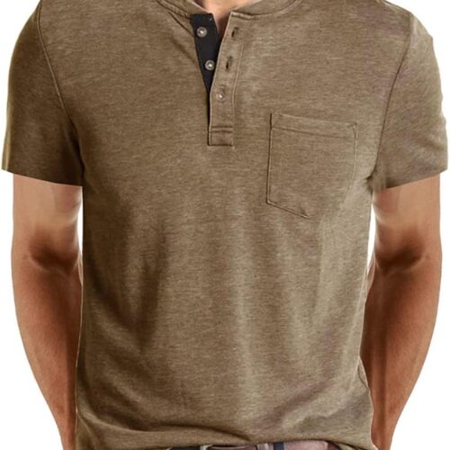 Short Sleeve Henley Fashion Button Shirt with Pocket