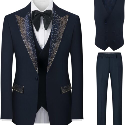 Crystal-Embellished Peak-Lapel Three-Piece Prom Suit