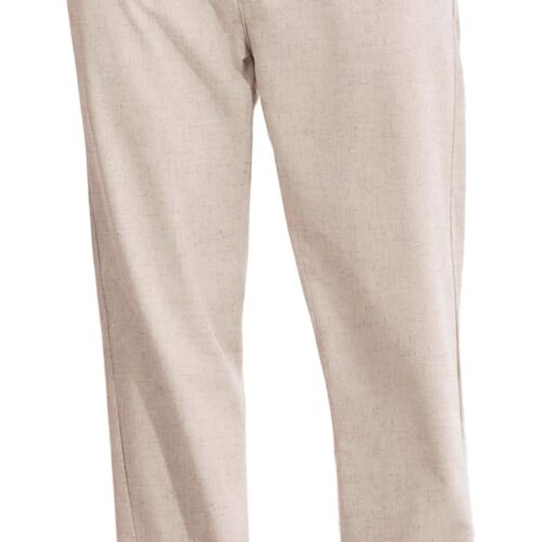 Men’s cotton linen pants, lightweight, drawstring, elastic waist, stretch, breathable.