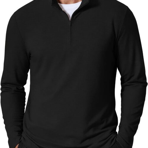 Quarter Zip Pullover Lightweight Mock Neck Long Sleeve Polo Shirts