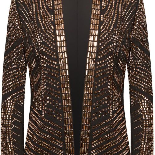 Bespoke Embroidered Sequin Dinner Jacket (Black & Gold)