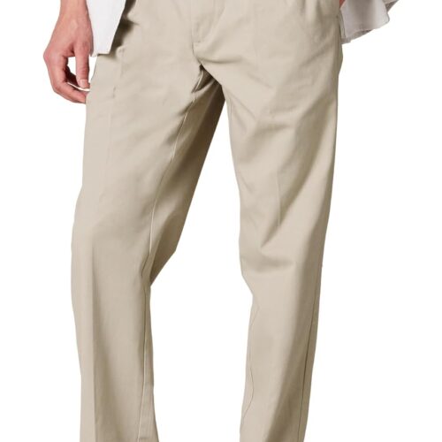Men’s classic-fit chino pants, wrinkle-resistant, pleated.