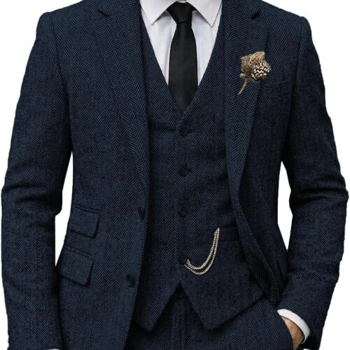 Classic Tweed Herringbone Three-Piece Suit (Regular Fit)