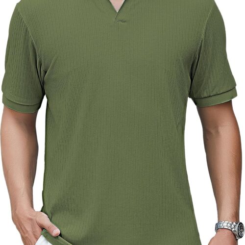 V-Neck Short Sleeve Cotton Polo Shirt