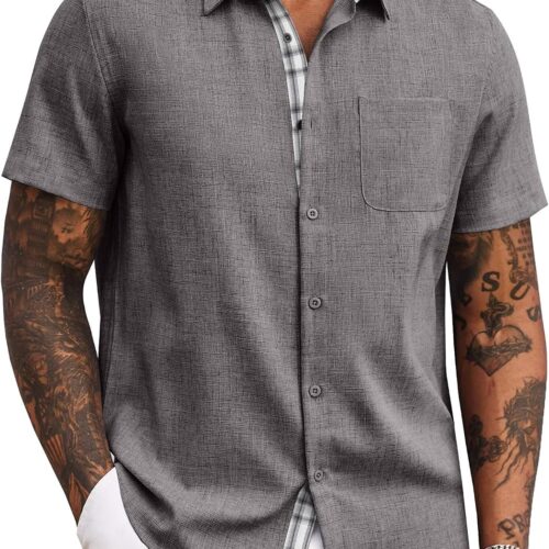 Short Sleeve Casual Button Down Shirt with Pocket