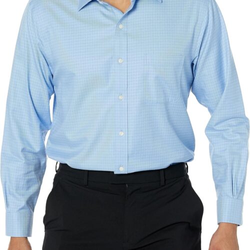 Non-Iron Stretch Dobby Spread Collar Check Dress Shirt